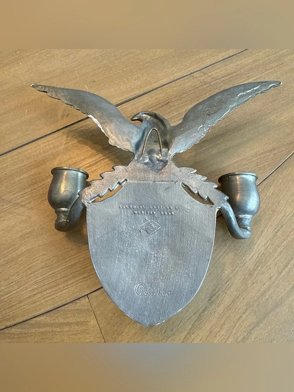 Colonial Casting Co. Double Candle Wall Sconce, Pewter, Eagle,3-Star Shield